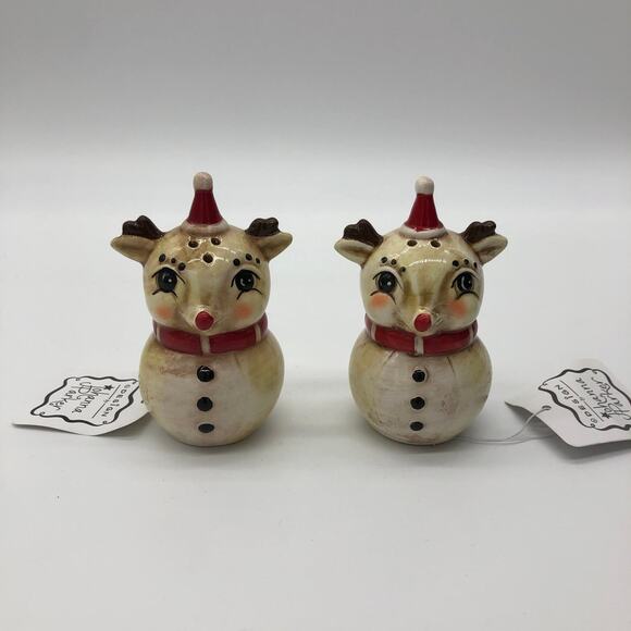 Johanna Parker Reindeer Salt & Pepper Shaker 2 pc Christmas Set Transpac New - Picture 1 of 4